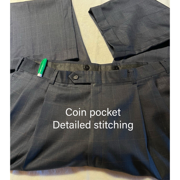 Vintage Burberry Suit 43L 36x32 Slate Blue Plaid Super 100s Designer Luxury - Picture 10 of 16